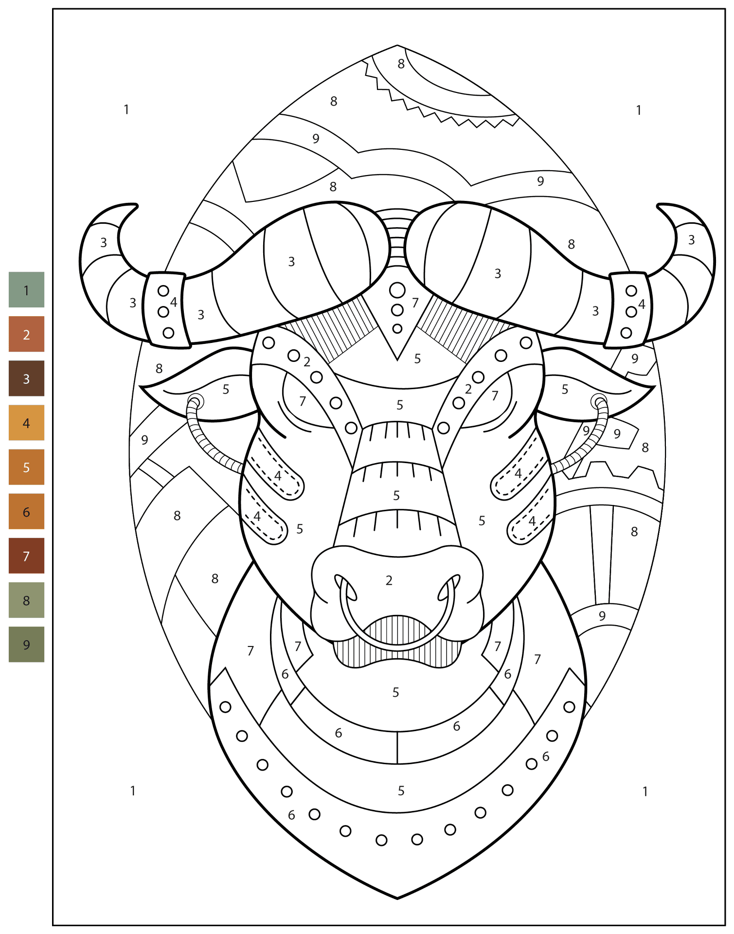 Desenho de Búfalo para colorir e imprimir: número 39
