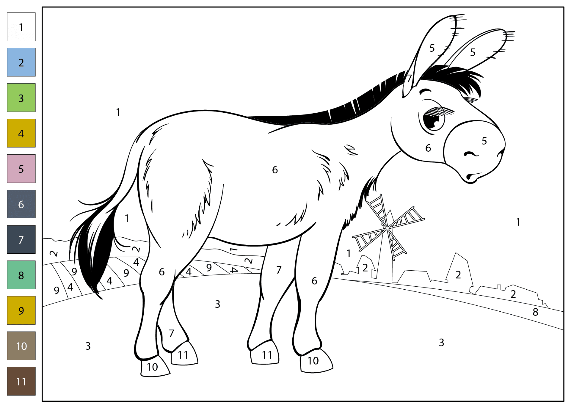 Desenho de Burros para colorir e imprimir: número 10