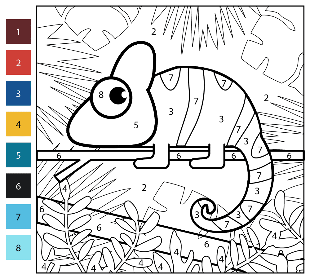 Desenho de Camaleão para colorir e imprimir: número 16