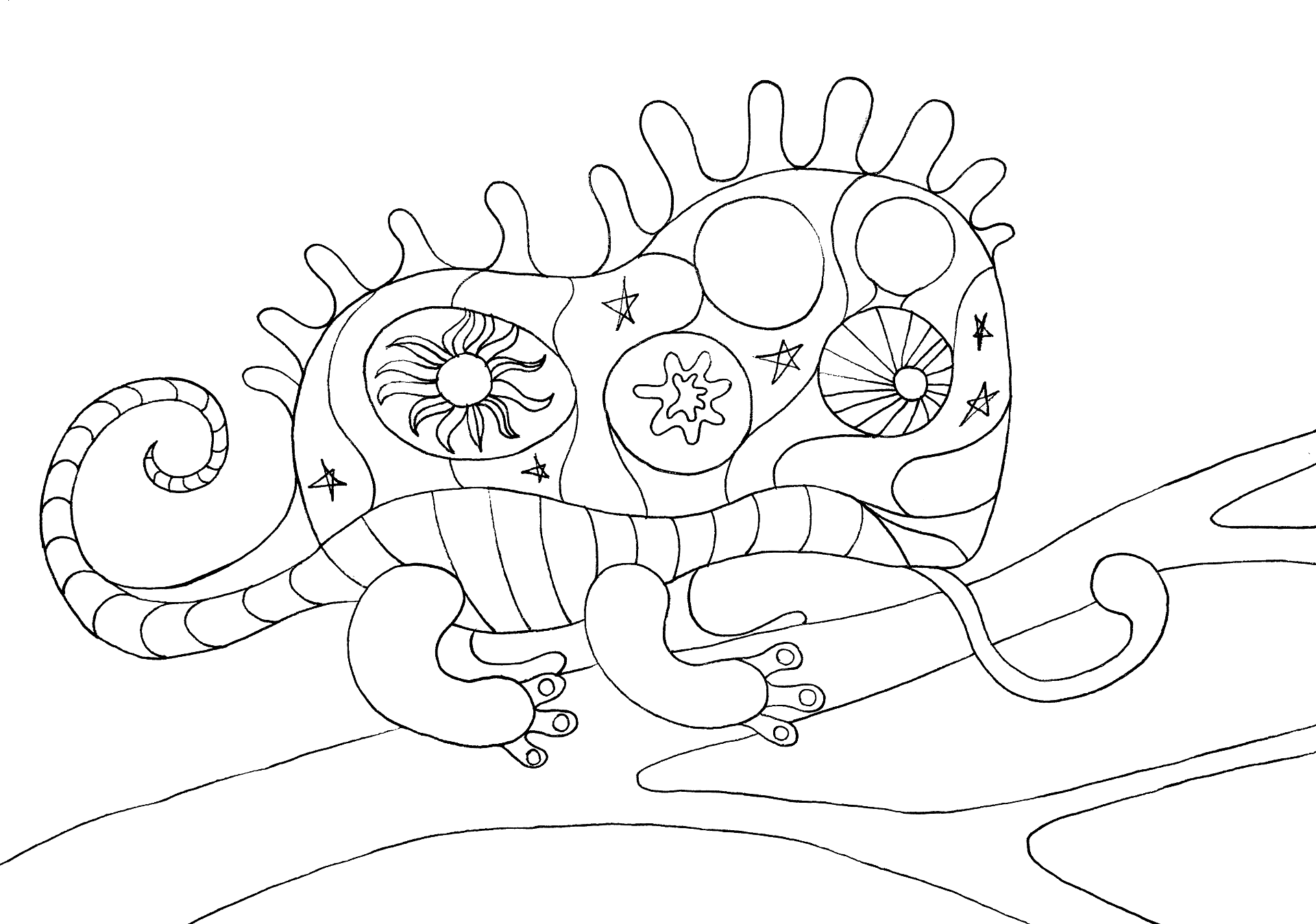 Desenho de Camaleão para colorir e imprimir: número 28