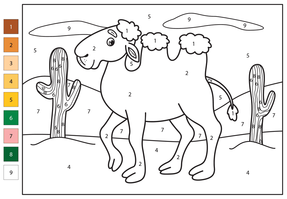 Desenho de Camelos para colorir e imprimir: número 15