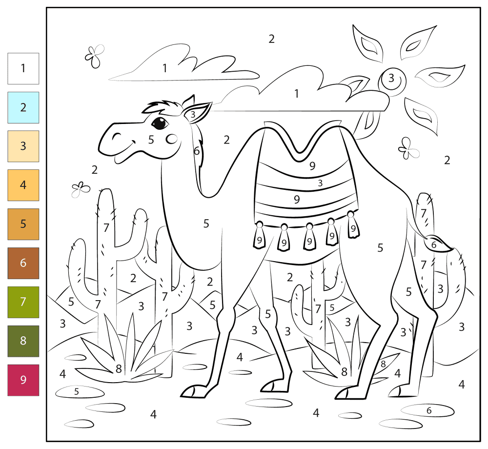 Desenho de Camelos para colorir e imprimir: número 19