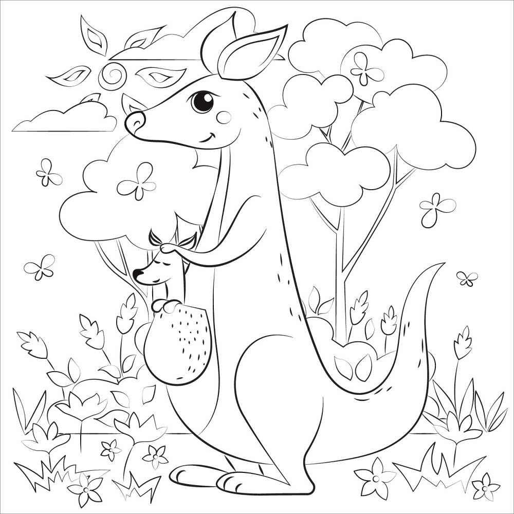 Desenho de Cangurus para colorir e imprimir: número 1