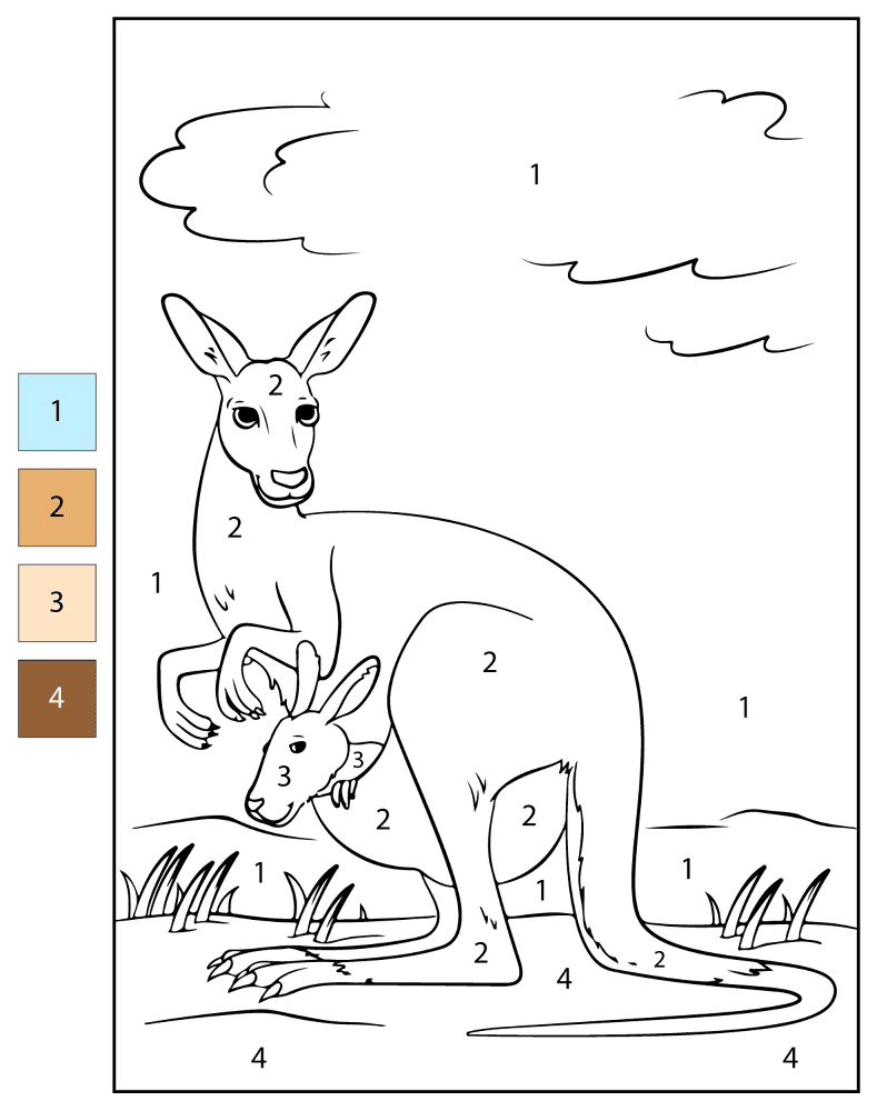 Desenho de Cangurus para colorir e imprimir: número 9