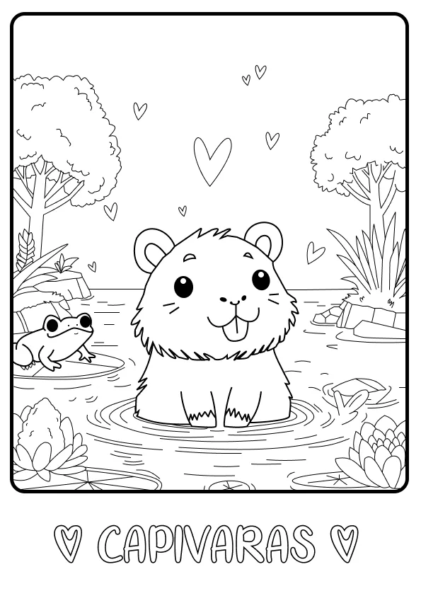 Desenho de Capivara para colorir e imprimir: número 1
