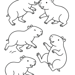 Desenho de Capivara para colorir e imprimir: número 3