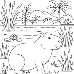 Desenho de Capivara para colorir e imprimir: número 4