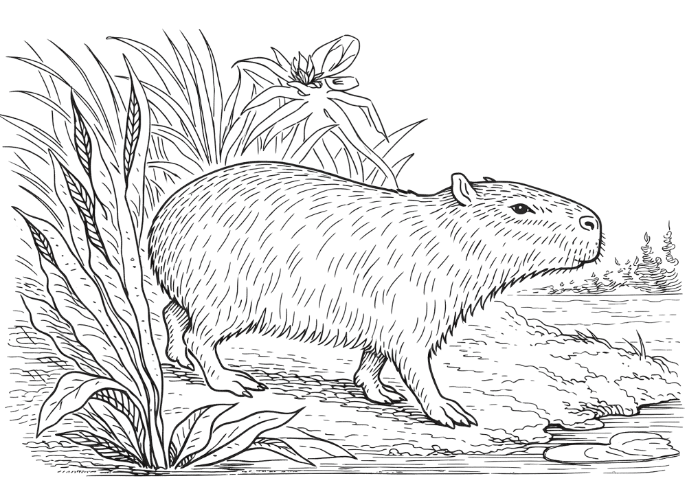 Desenho de Capivara para colorir e imprimir: número 27