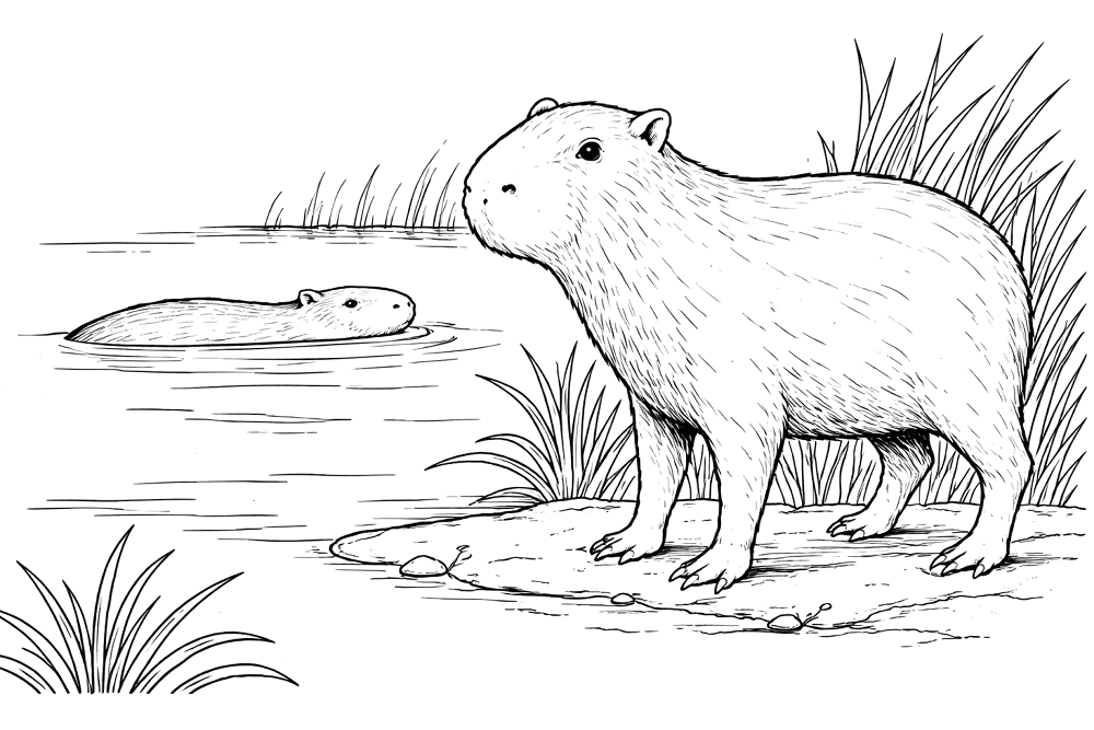 Desenho de Capivara para colorir e imprimir: número 43