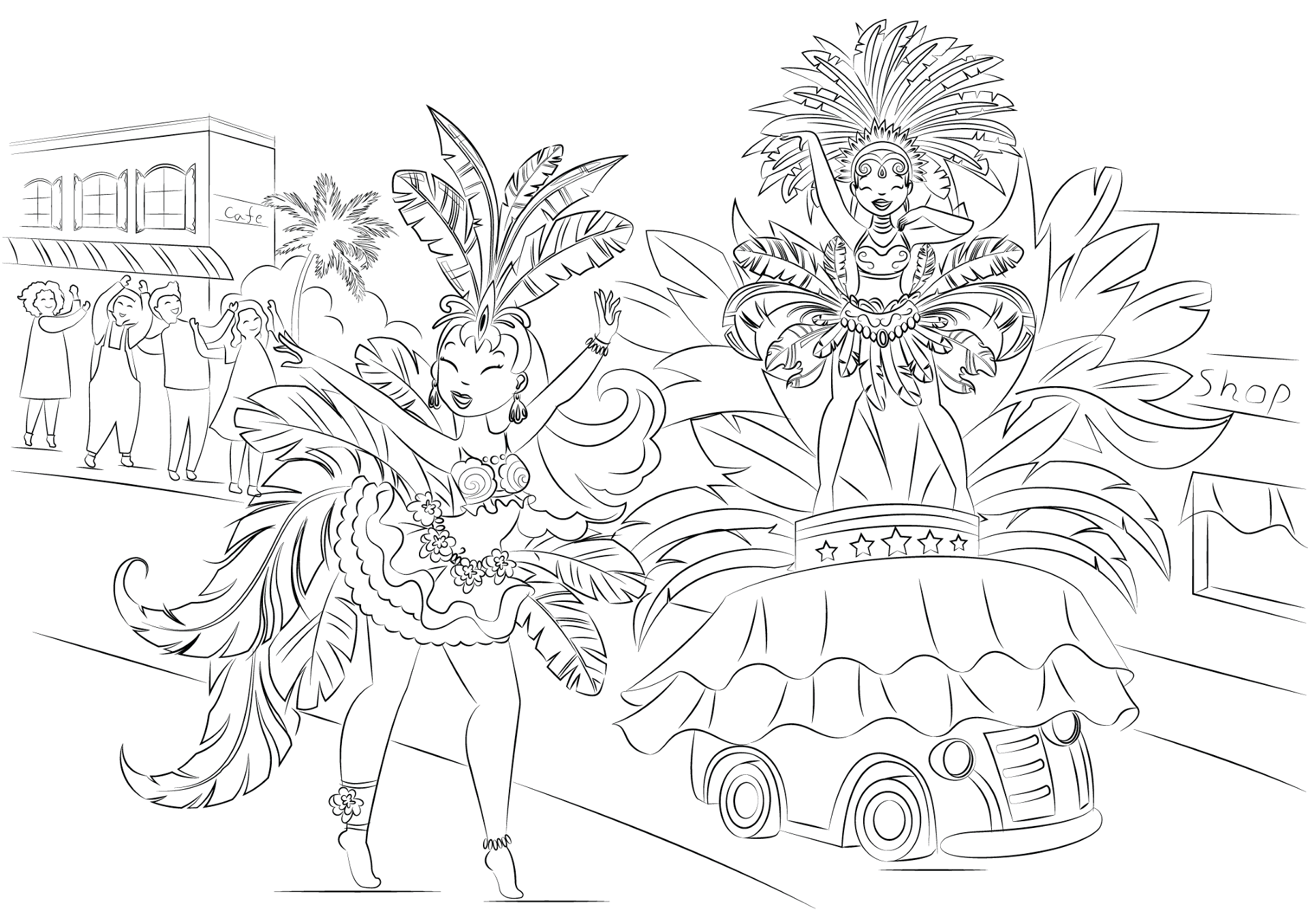 Desenho de Carnaval para colorir e imprimir: número 15