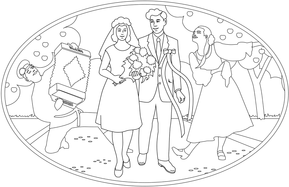 Desenho de Casamento para colorir e imprimir: número 5