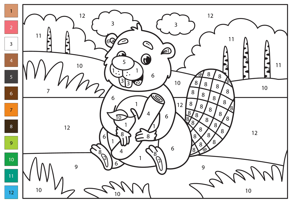 Desenho de Castores para colorir e imprimir: número 7