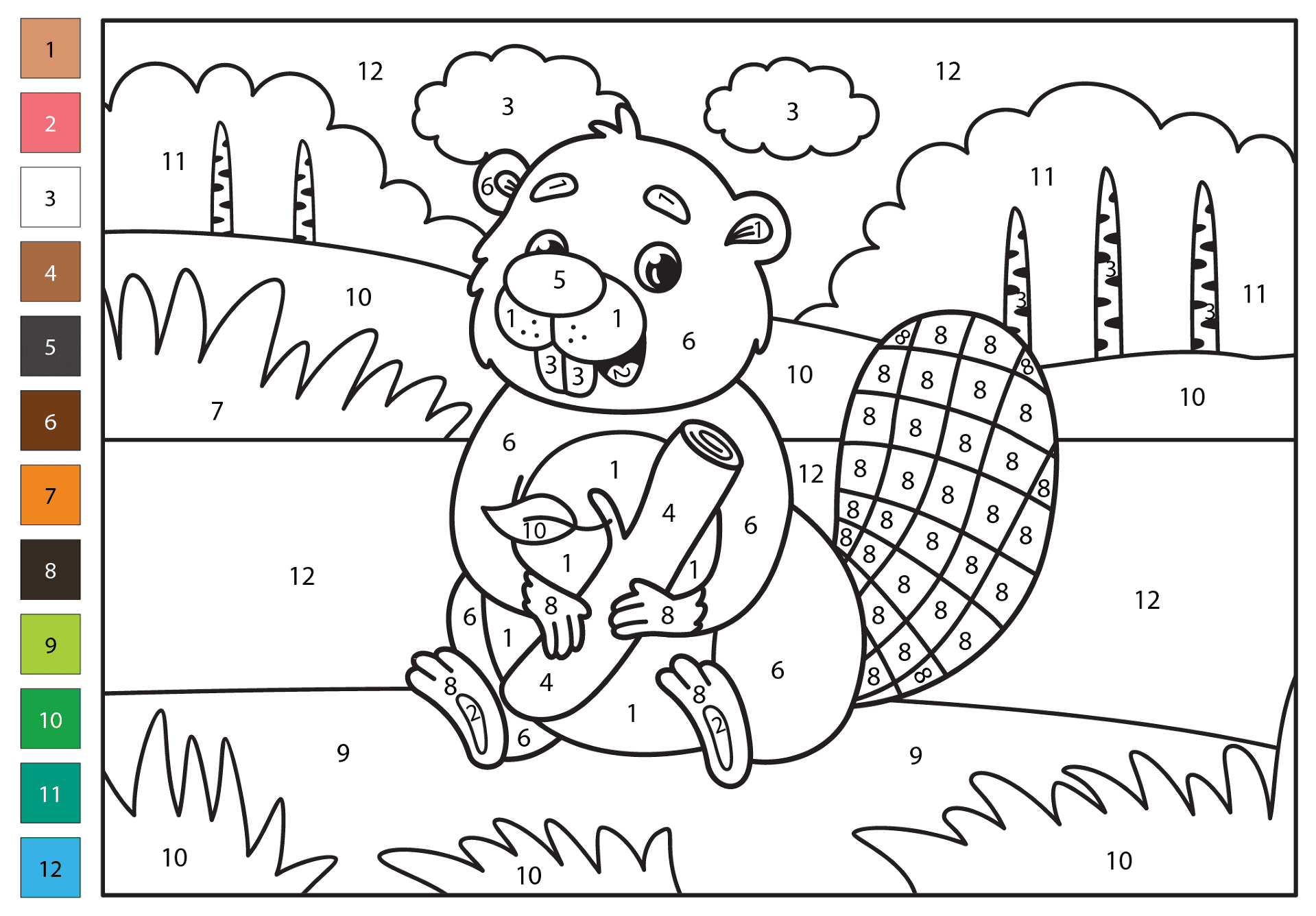 Desenho de Castores para colorir e imprimir: número 30