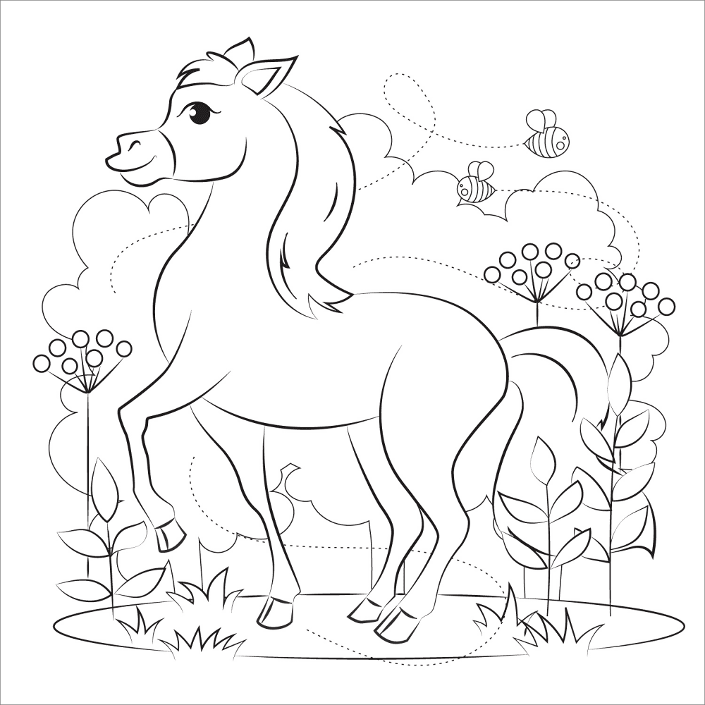 Desenho de Cavalos para colorir e imprimir: número 9