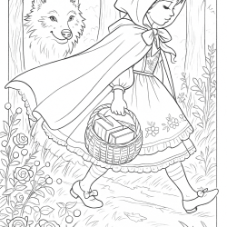 Desenho de Chapeuzinho Vermelho para colorir e imprimir: número 1