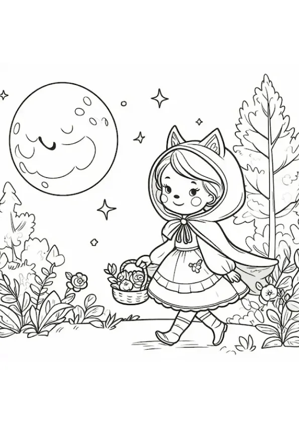 Desenho de Chapeuzinho Vermelho para colorir e imprimir: número 4