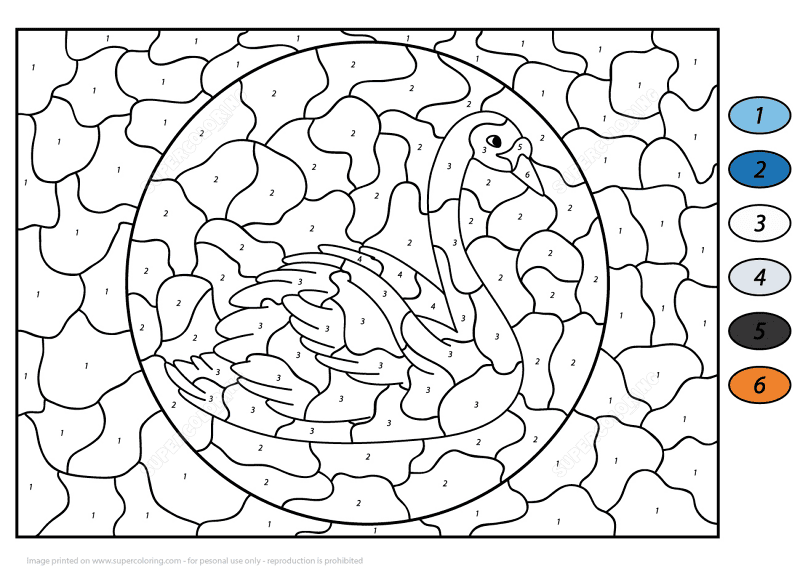 Desenho de Cisnes para colorir e imprimir: número 17