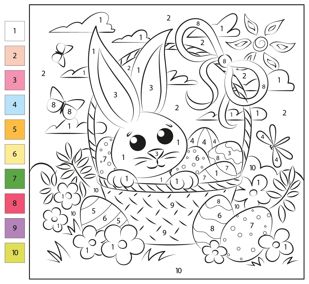 Desenho de Coelho Da Páscoa para colorir e imprimir: número 5