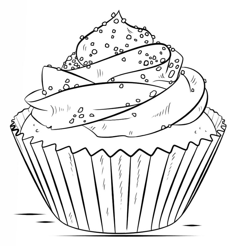 Desenho de Cupcake para colorir e imprimir: número 1