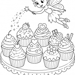 Desenho de Cupcake para colorir e imprimir: número 3