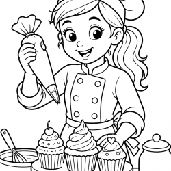 Desenho de Cupcake para colorir e imprimir: número 4