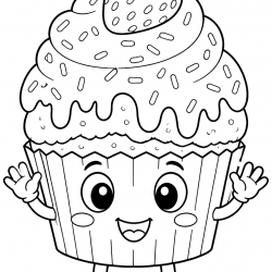 Desenho de Cupcake para colorir e imprimir: número 5