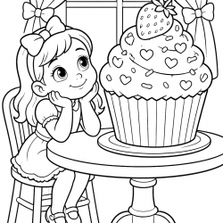 Desenho de Cupcake para colorir e imprimir: número 7