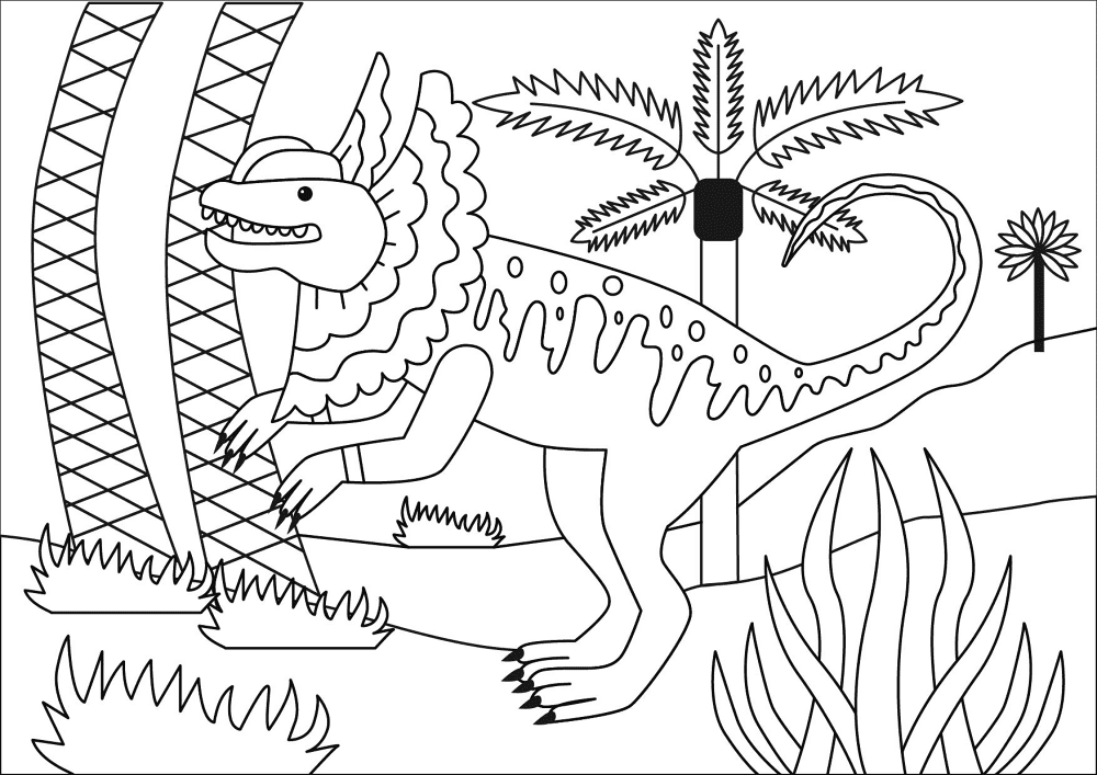 Desenho de Dilofossauro para colorir e imprimir: número 1