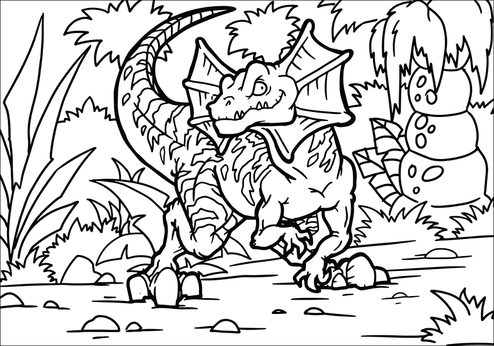 Desenho de Dilofossauro para colorir e imprimir: número 2