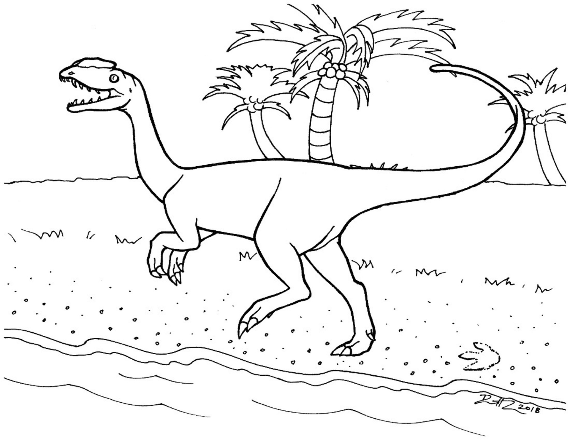 Desenho de Dilofossauro para colorir e imprimir: número 4