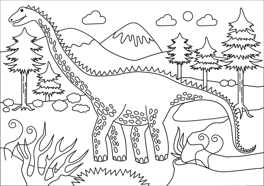 Desenho de Diplodoco para colorir e imprimir: número 2