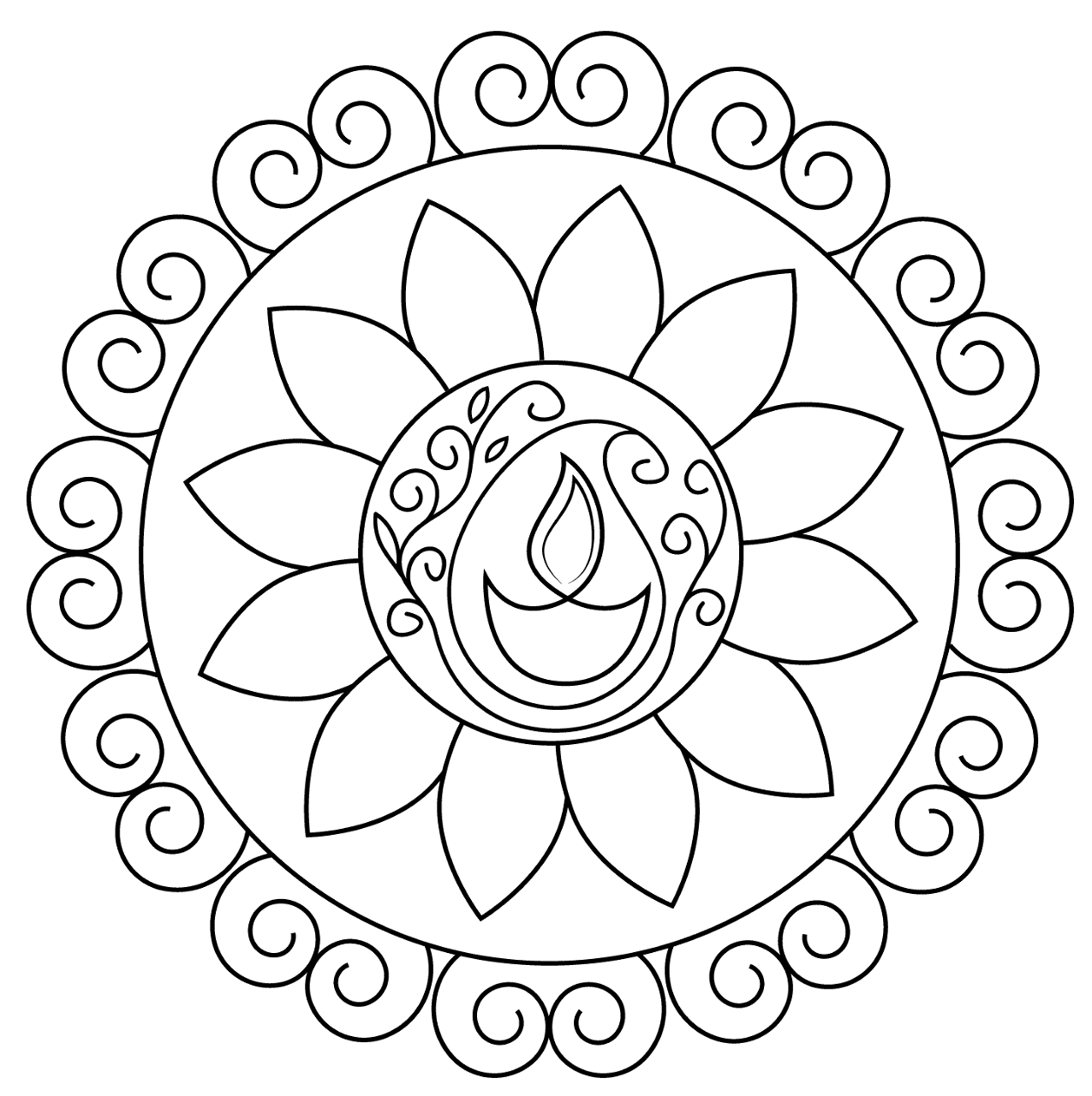 Desenho de Diwali para colorir e imprimir: número 9