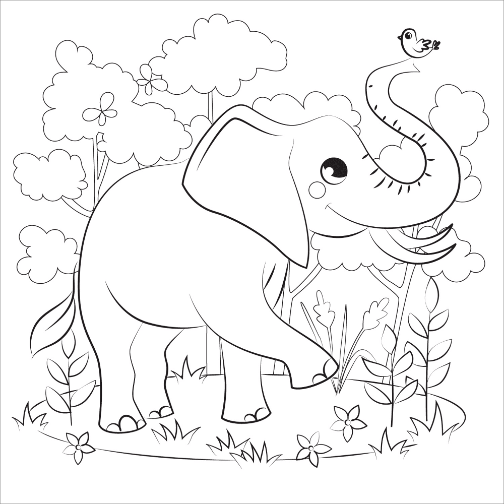 Desenho de Elefantes para colorir e imprimir: número 1