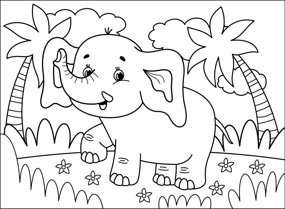 Desenho de Elefantes para colorir e imprimir: número 2