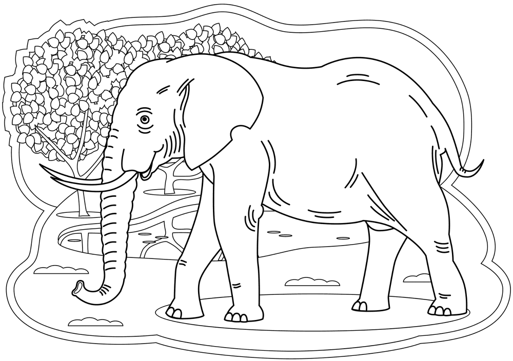 Desenho de Elefantes para colorir e imprimir: número 3