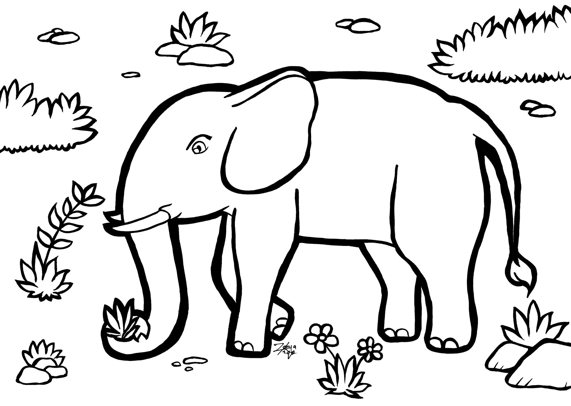 Desenho de Elefantes para colorir e imprimir: número 4