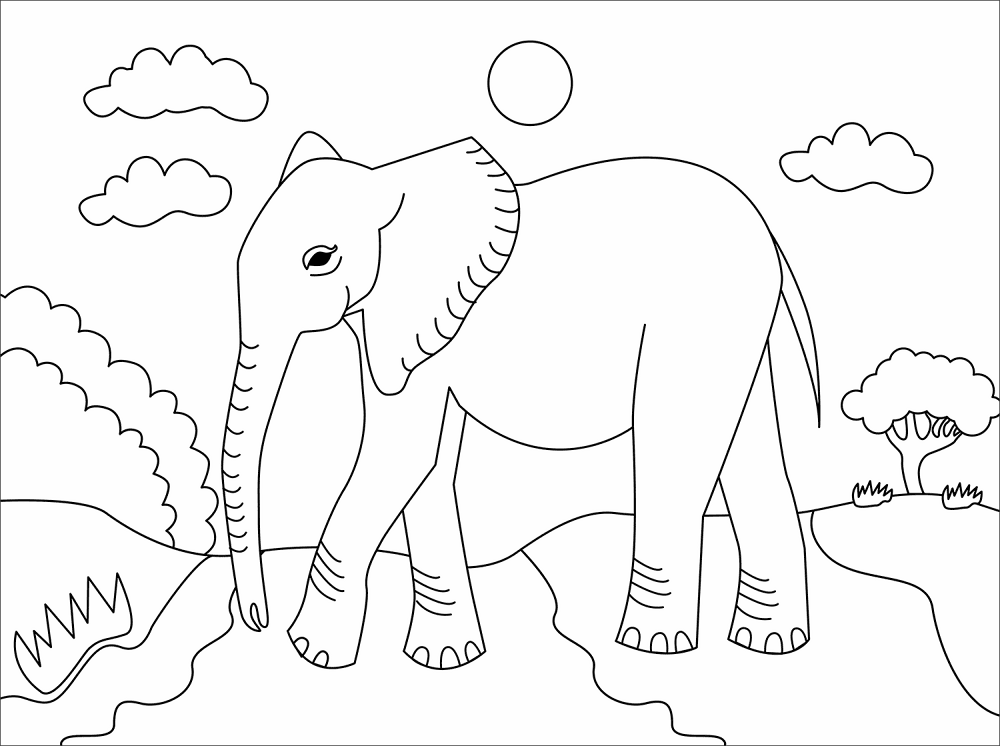 Desenho de Elefantes para colorir e imprimir: número 24