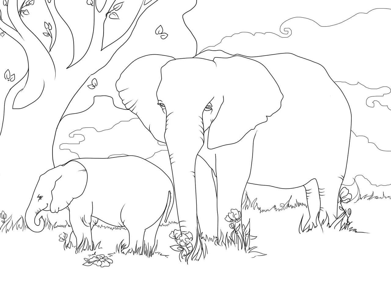 Desenho de Elefantes para colorir e imprimir: número 27