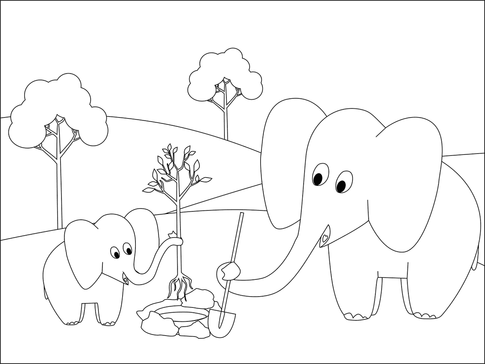 Desenho de Elefantes para colorir e imprimir: número 32
