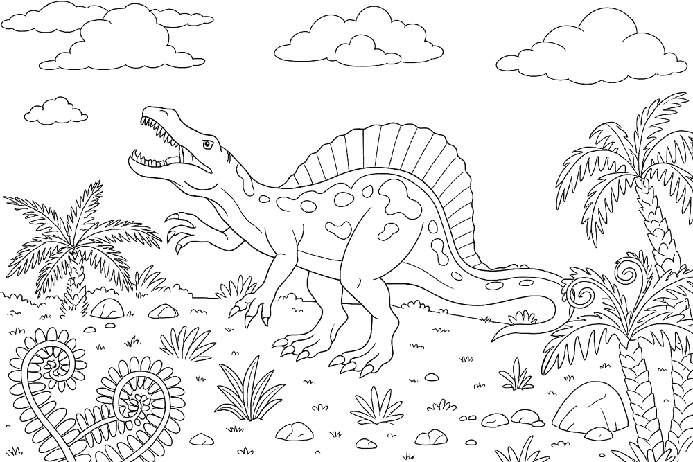 Desenho de Espinossauro para colorir e imprimir: número 1