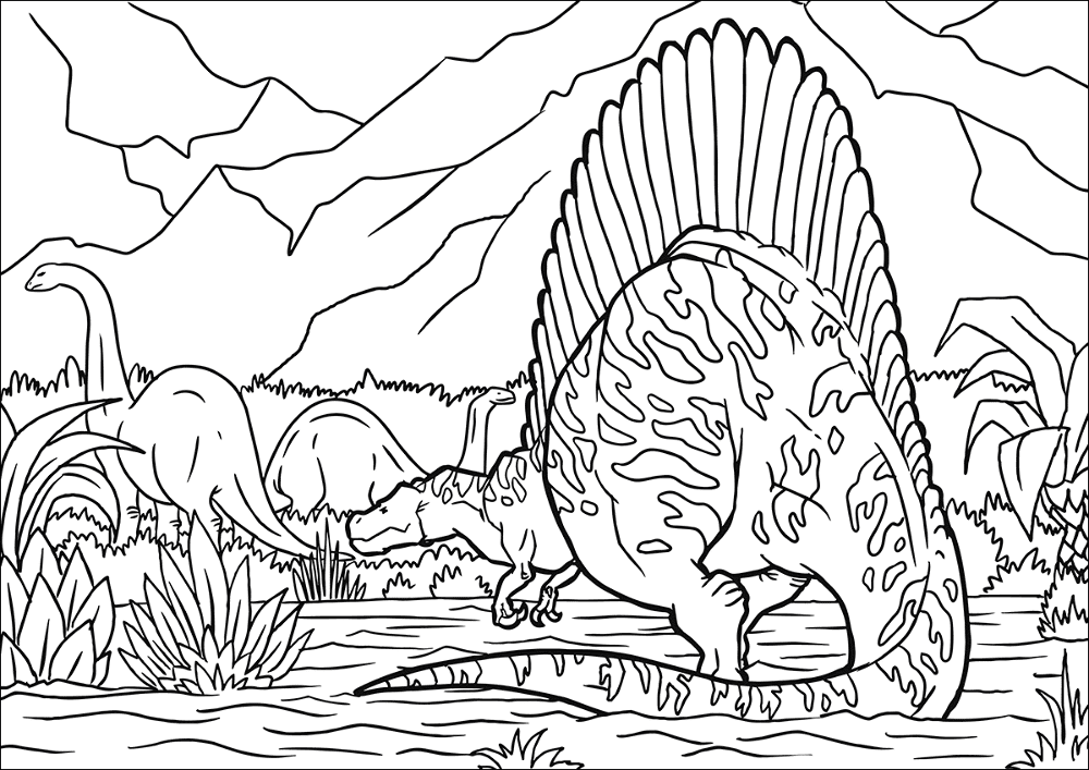 Desenho de Espinossauro para colorir e imprimir: número 4