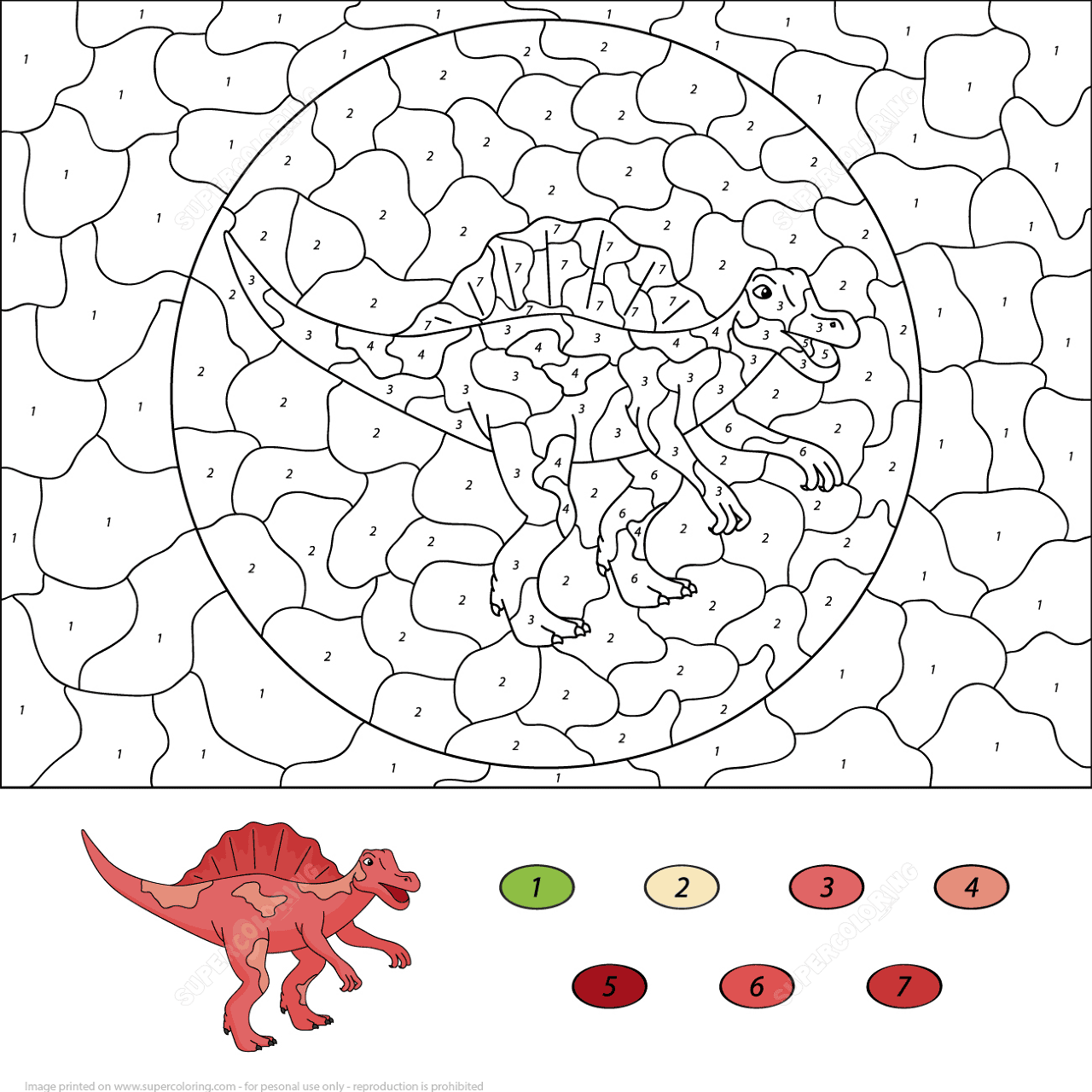 Desenho de Espinossauro para colorir e imprimir: número 5