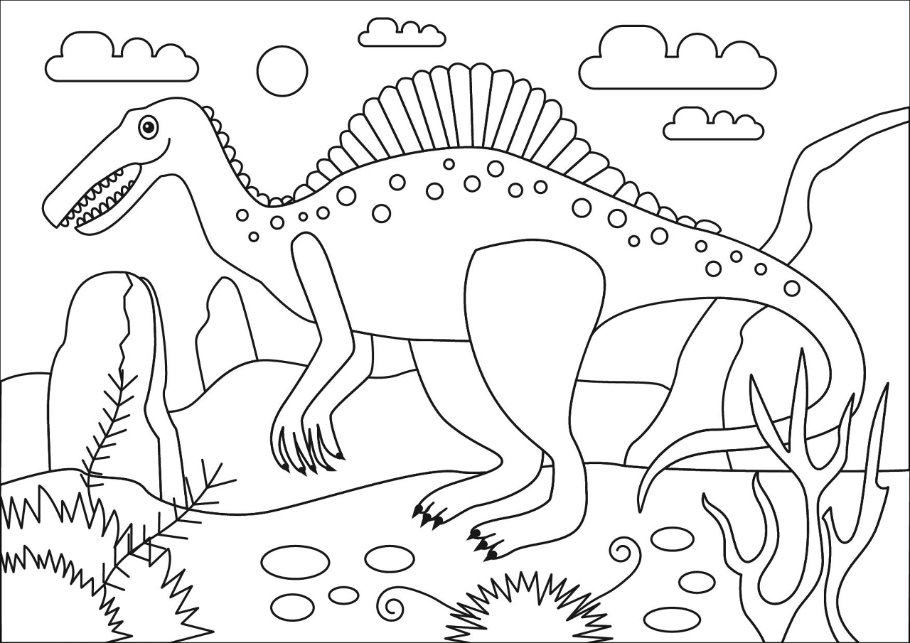 Desenho de Espinossauro para colorir e imprimir: número 6
