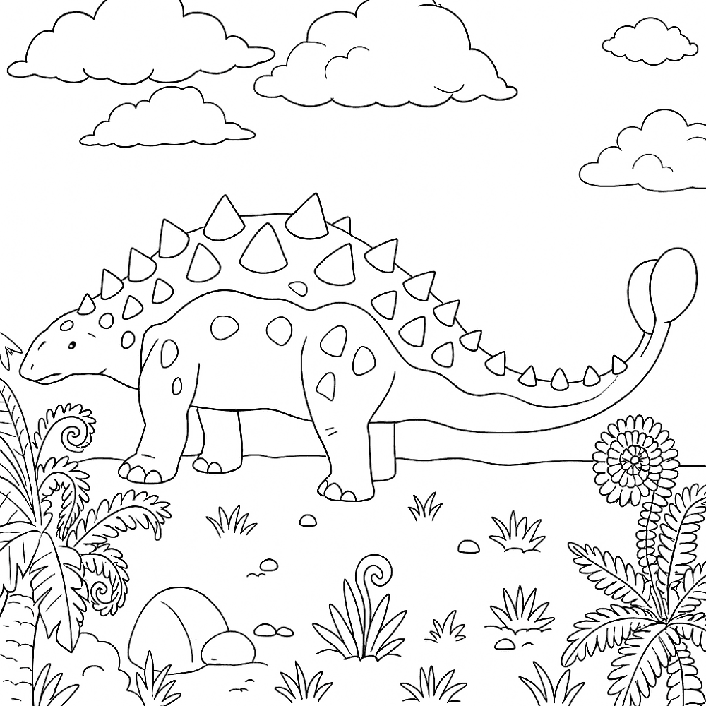 Desenho de Estegossauro para colorir e imprimir: número 3