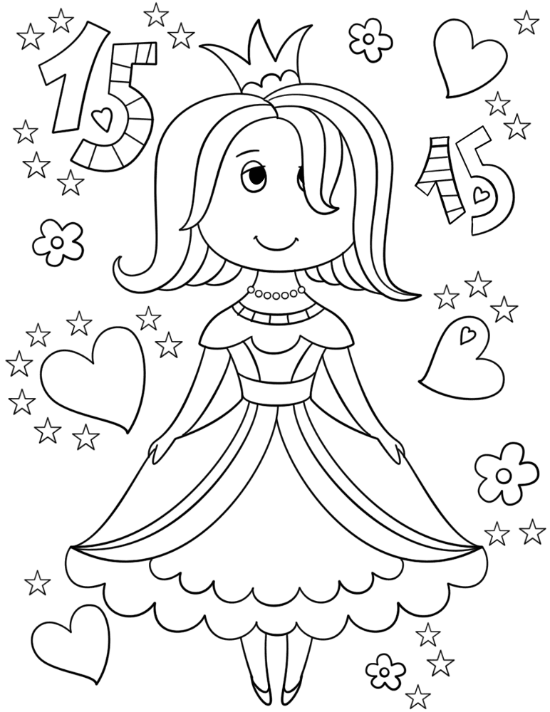 Desenho de Festa De Debutante para colorir e imprimir: número 1