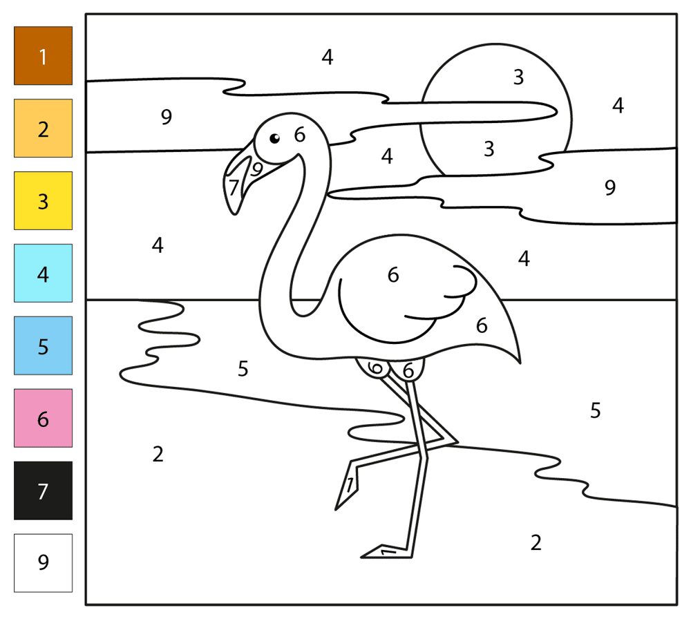 Desenho de Flamingos para colorir e imprimir: número 9