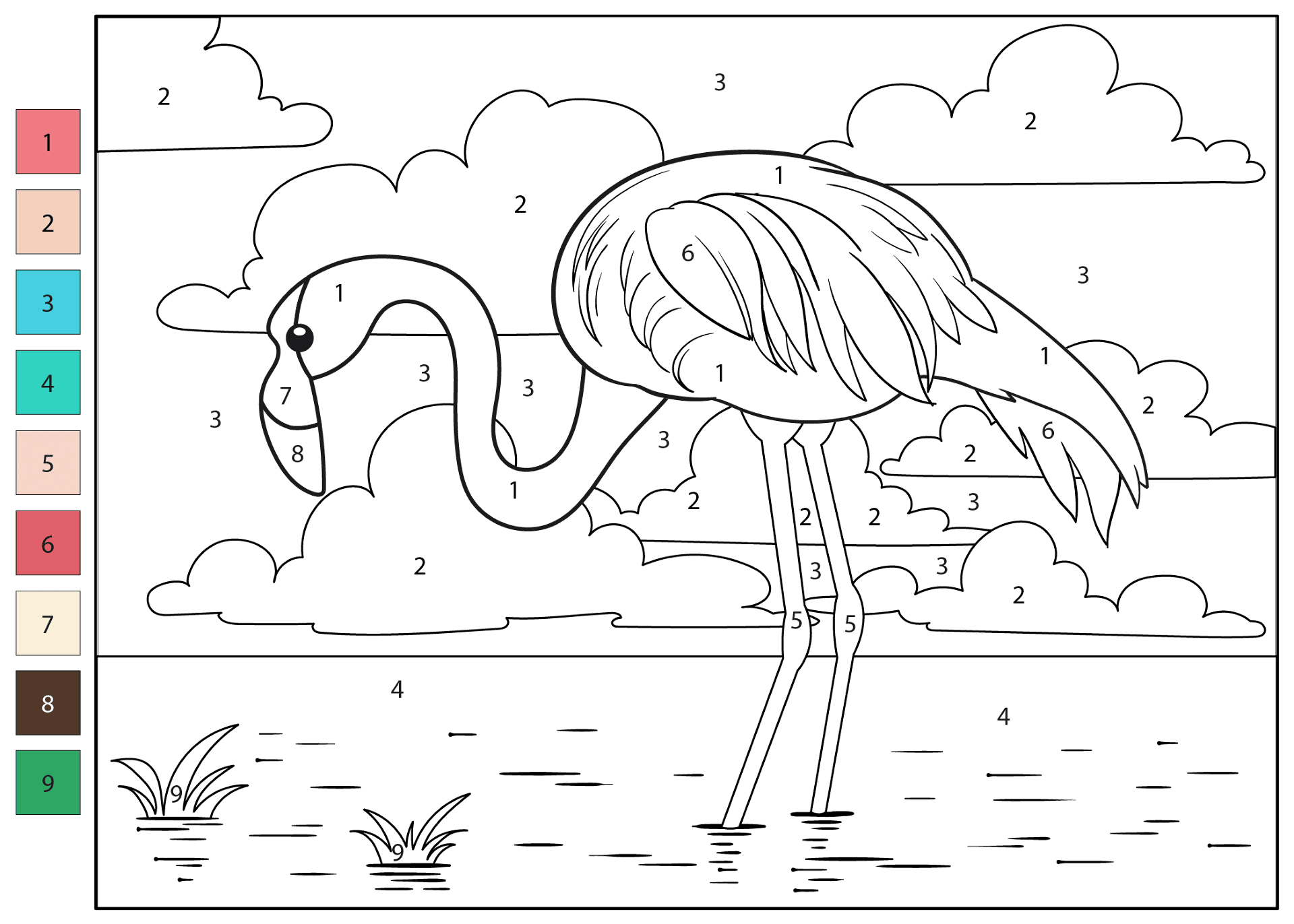 Desenho de Flamingos para colorir e imprimir: número 11