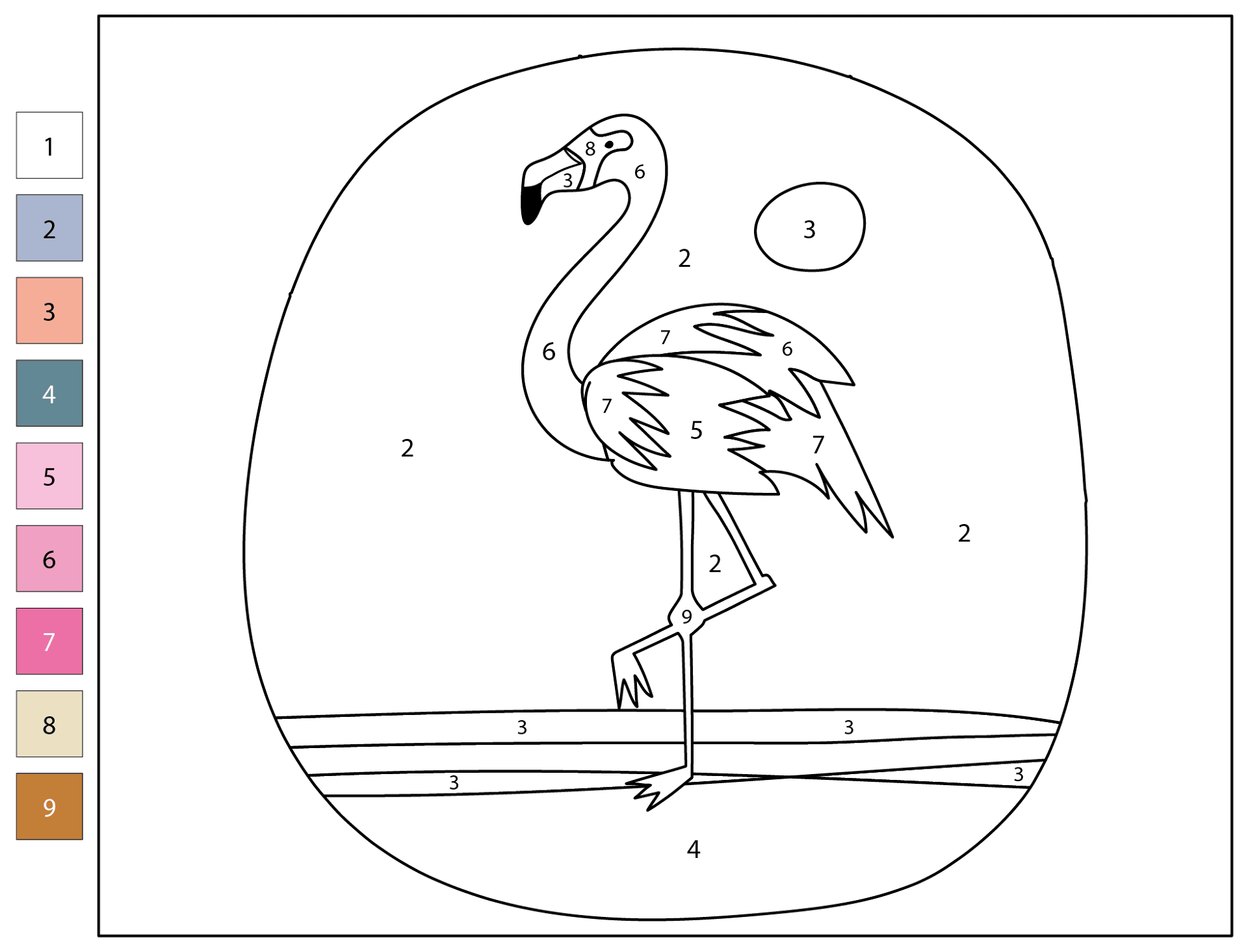 Desenho de Flamingos para colorir e imprimir: número 33