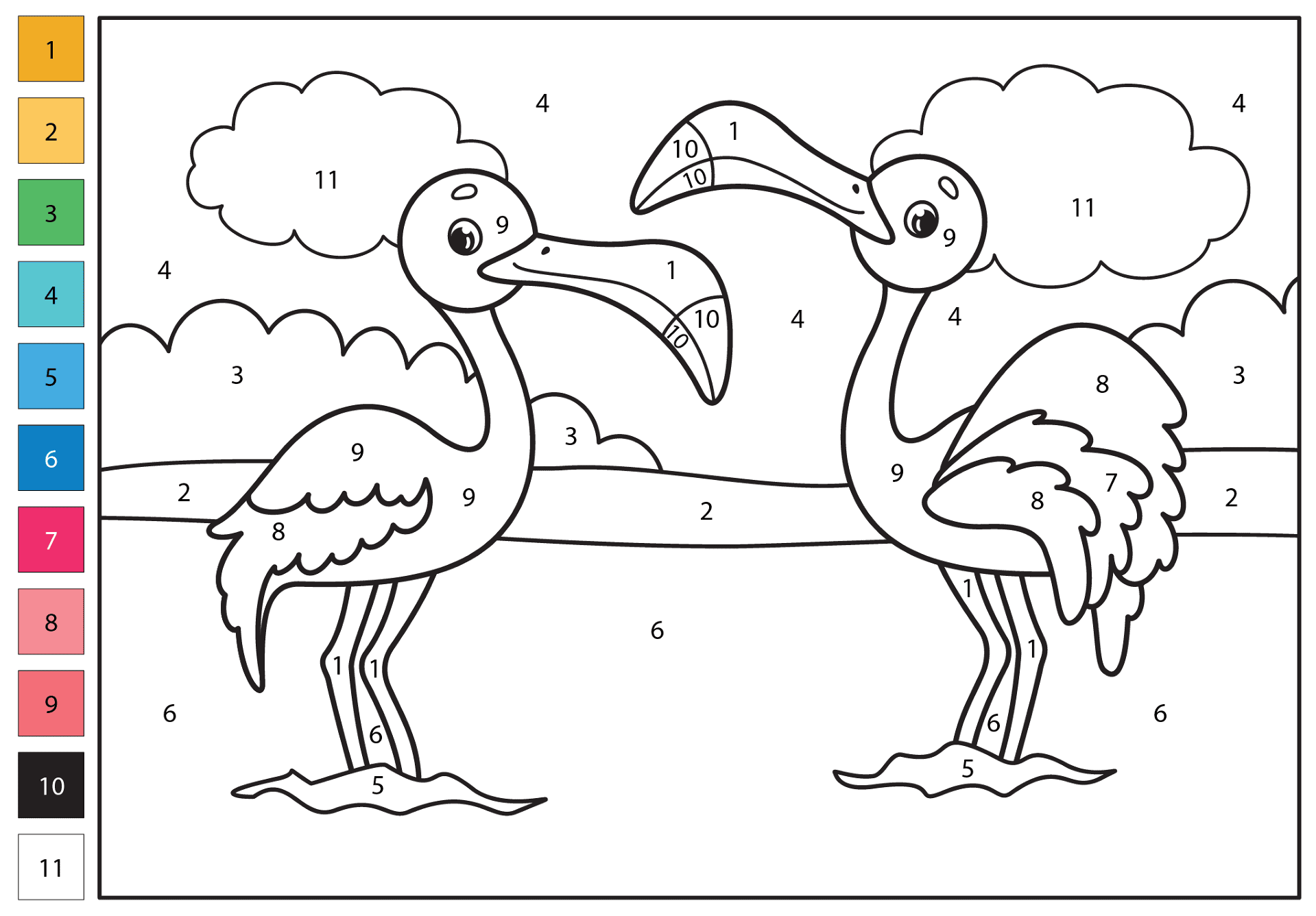 Desenho de Flamingos para colorir e imprimir: número 42