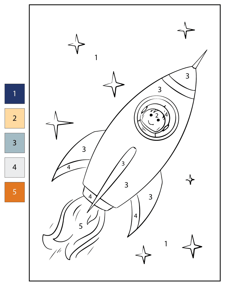 Desenho de Foguete para colorir e imprimir: número 3